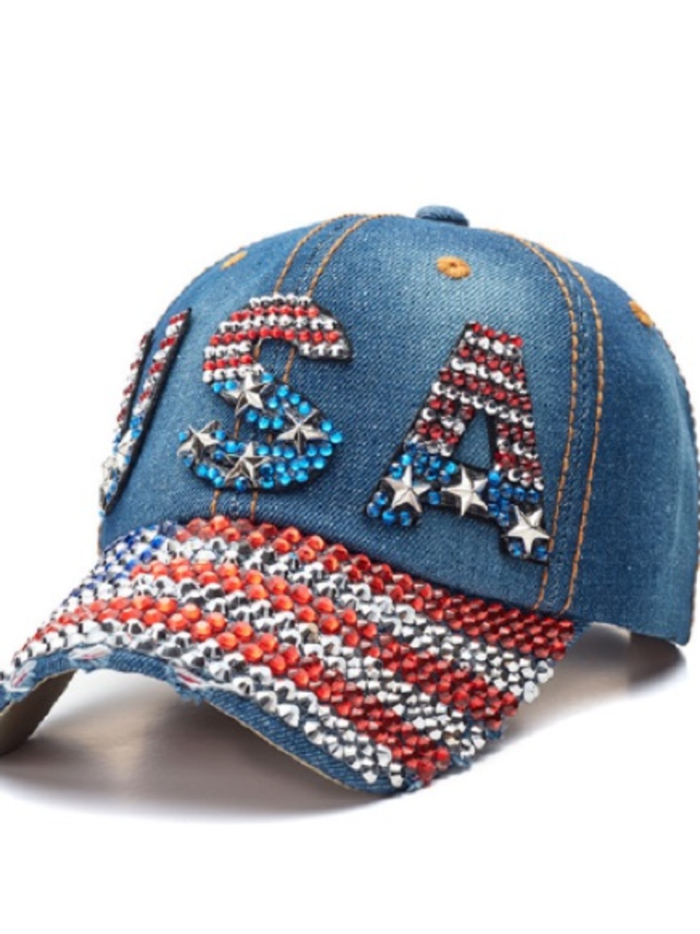 Denim USA Rhinestone Baseball Cap - Blue